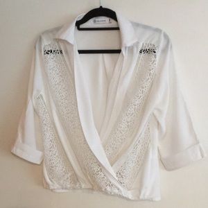 LF White cut out lace v Neck chiffon top Nastygal